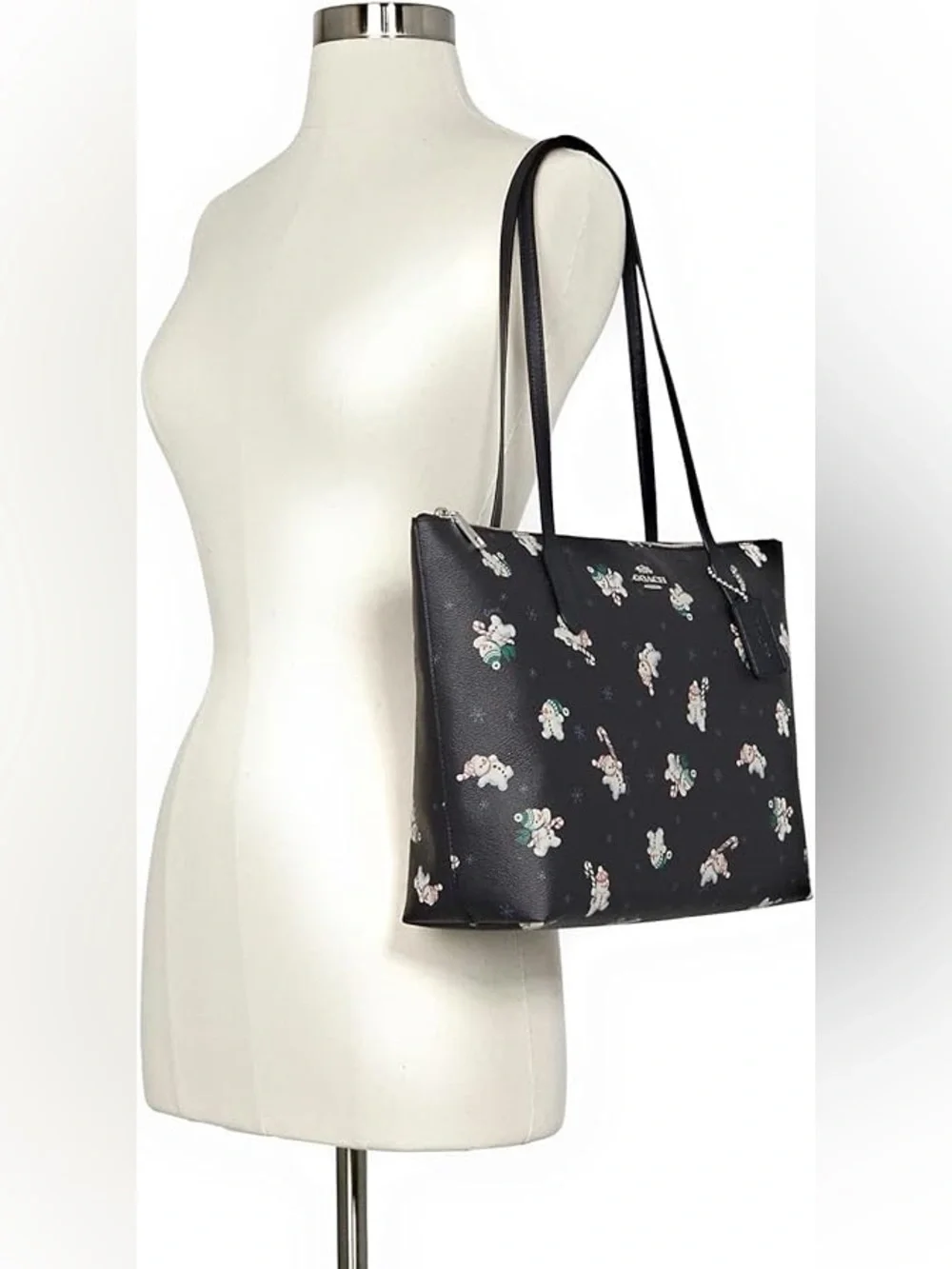 Coach Zip Top Tote Bag With Snowman Print - Picture 3 of 13